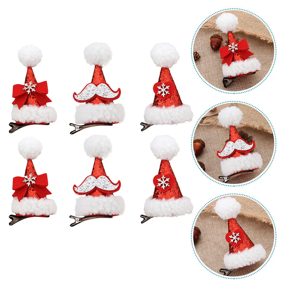 6 szt. Świątecznych spinek do włosów, ozdobne spinki w kształcie czapek dla dziewczynek, idealne na prezenty świąteczne, urodziny, imprezy i Nowy Rok.