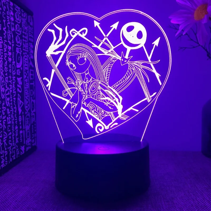 

3D Night Lights The Nightmare Before Christmas Jack Skellington Sally Halloween Decor Clowns USB Acrylic 16 Color Sleeping Lamp