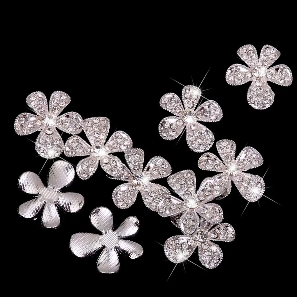 Crafts Embellishments Crystal Alloy Rhinestone Charms Flower Buttons Gift Garments Headband DIY Pack of 10PCS