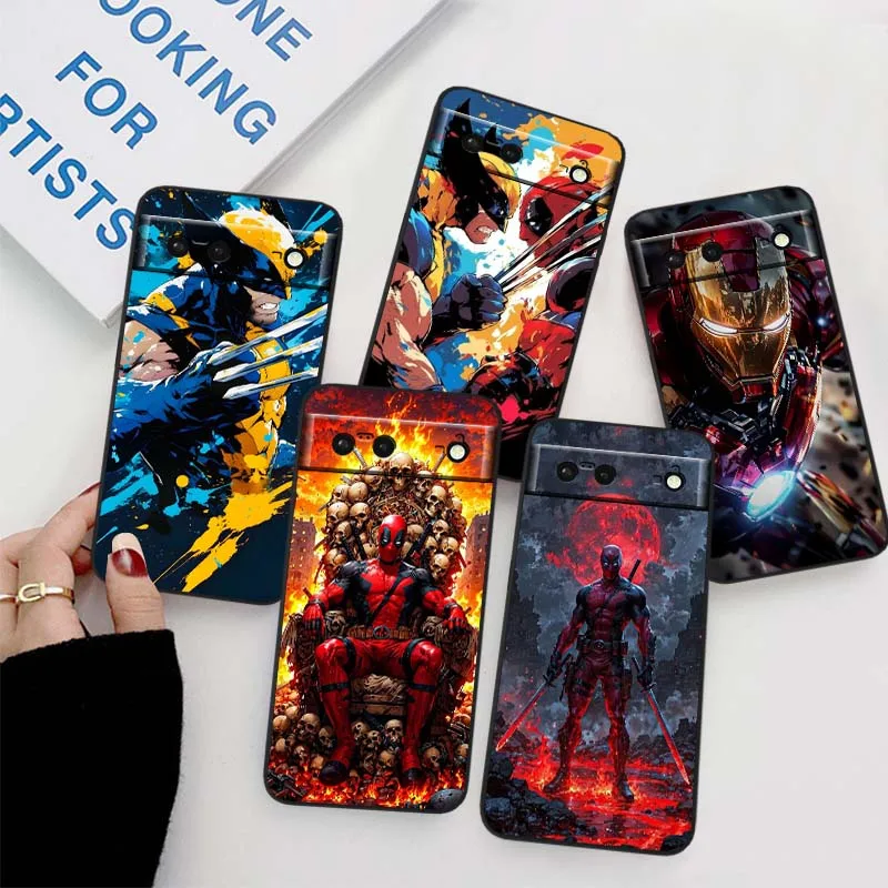 

Iron Man Deadpool Wolverine For Google Pixel 9a 9 8A 8 7 7A 6 6A Pro XL 2024 5G Black Soft TPU Silicone Cover Phone Case