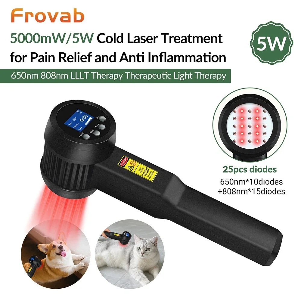 

Frovab Dual Wave 650nm 808nm Red Infrared Light Therapy Device 5W High Power Laser for Deep Tissue Pain Relief & Inflammation