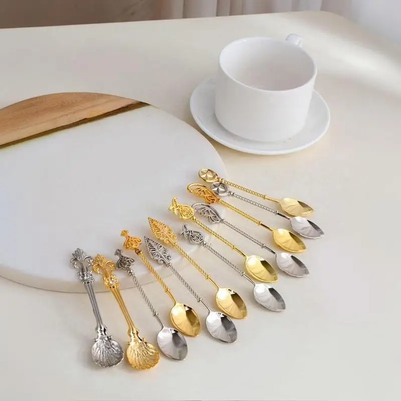 New Vintage Coffee Spoon Tableware Elegant Soup Spoon Metal Teaspoon Decorative Stirring Spoons
