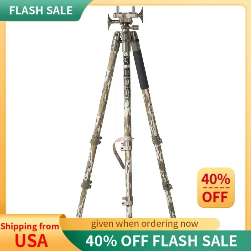 Qwdeathgrip mossy oak bottomland camo tripod with durable aluminum frame, lightweight, stable design, bubble level, adjustable