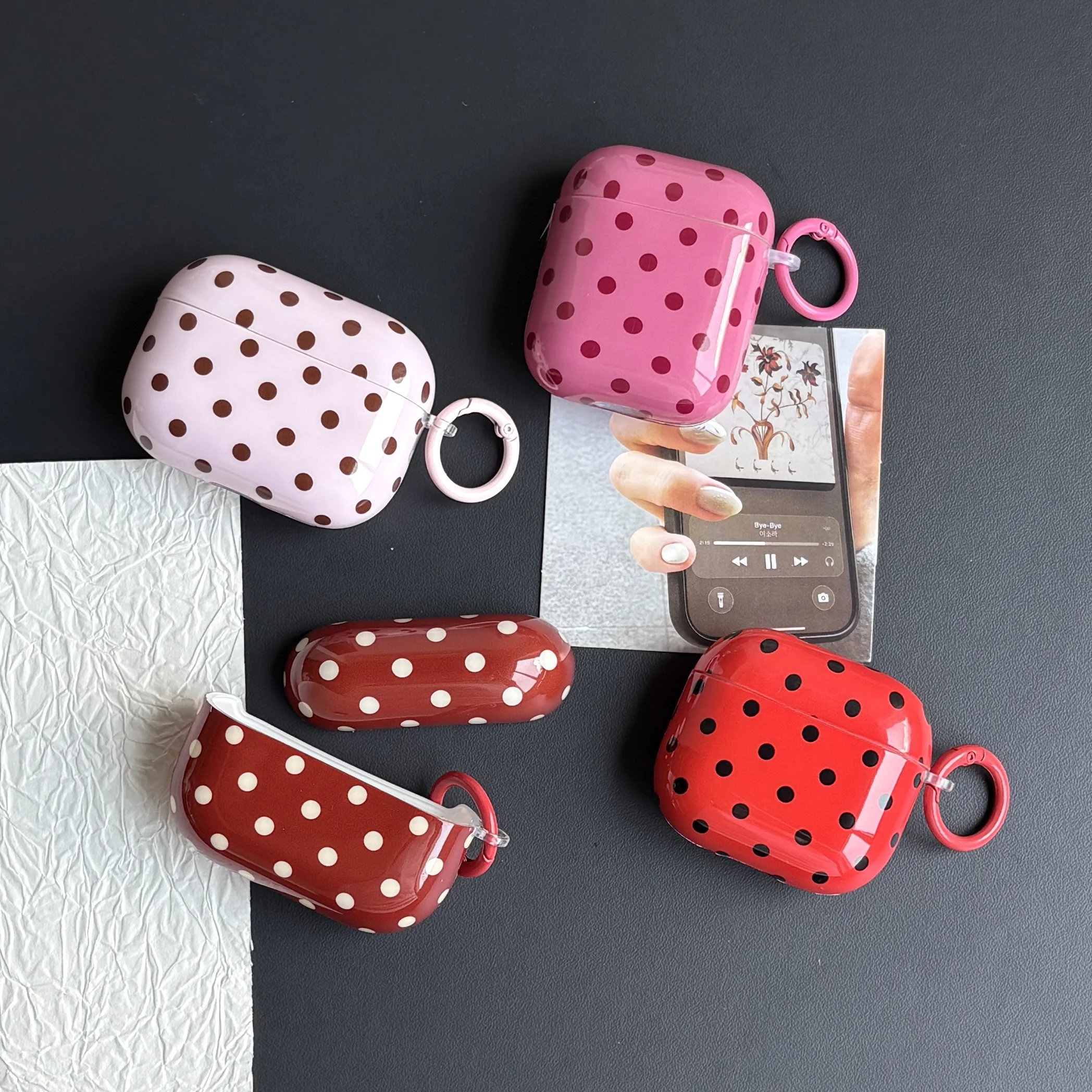 Simple Classic Polka Dot Pattern Twelve Colors Protective Earphone Case Cover Case For AirPods 1 2 3 4 Pro Pro2 Pro3 with Ring view 6