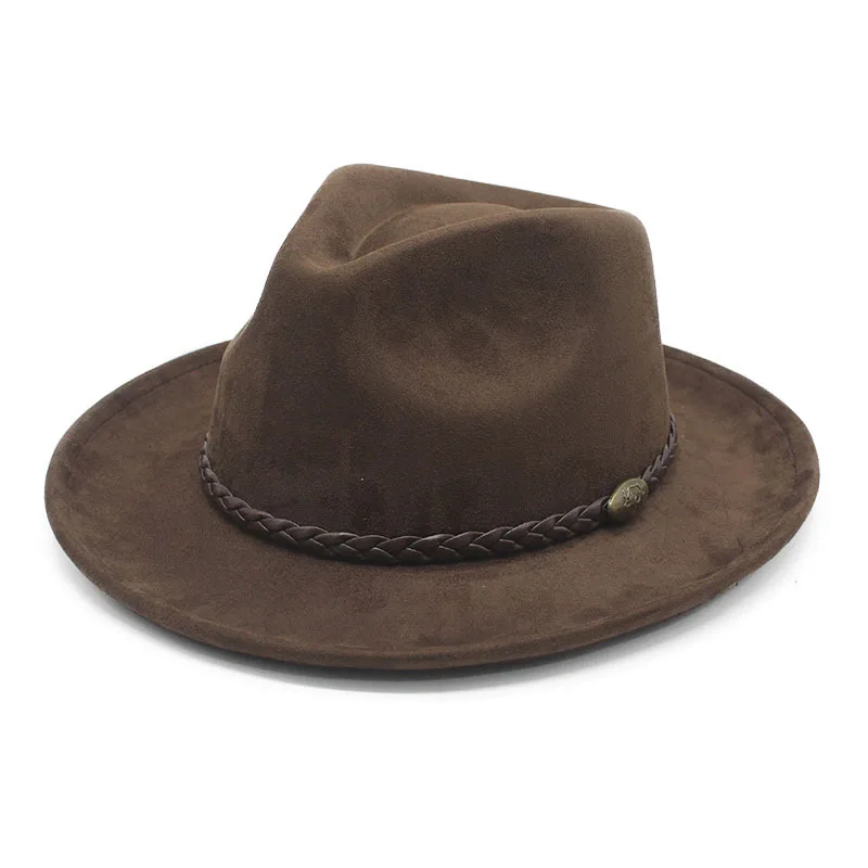 Vintage suede western cowboy hat for men and women Tibetan-style suede jazz hat Curled Brim Fedora