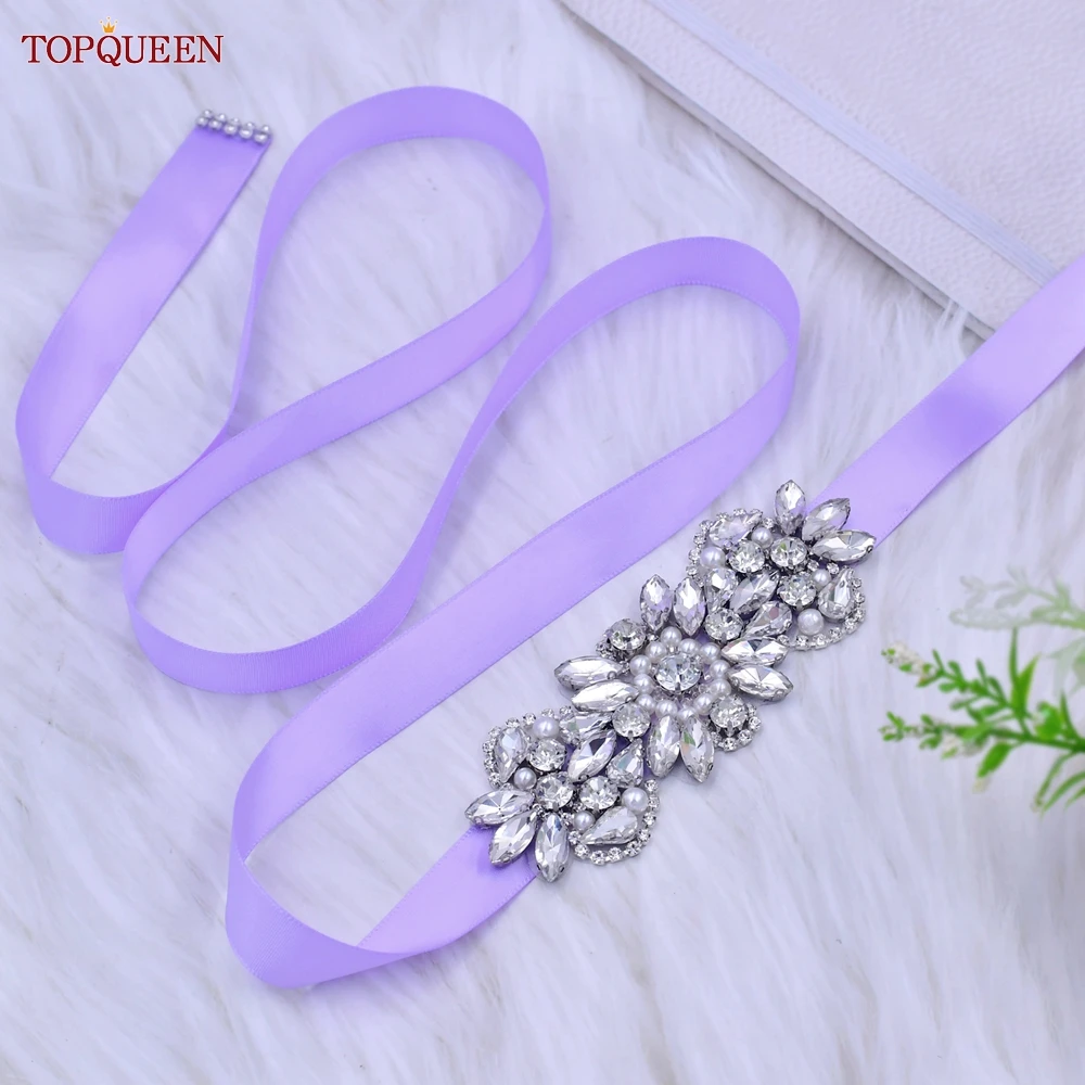 Topqueen-Opal Rhinestone Nupcial Belt, frisada Sash, Trim Belt para o vestido de casamento, S86