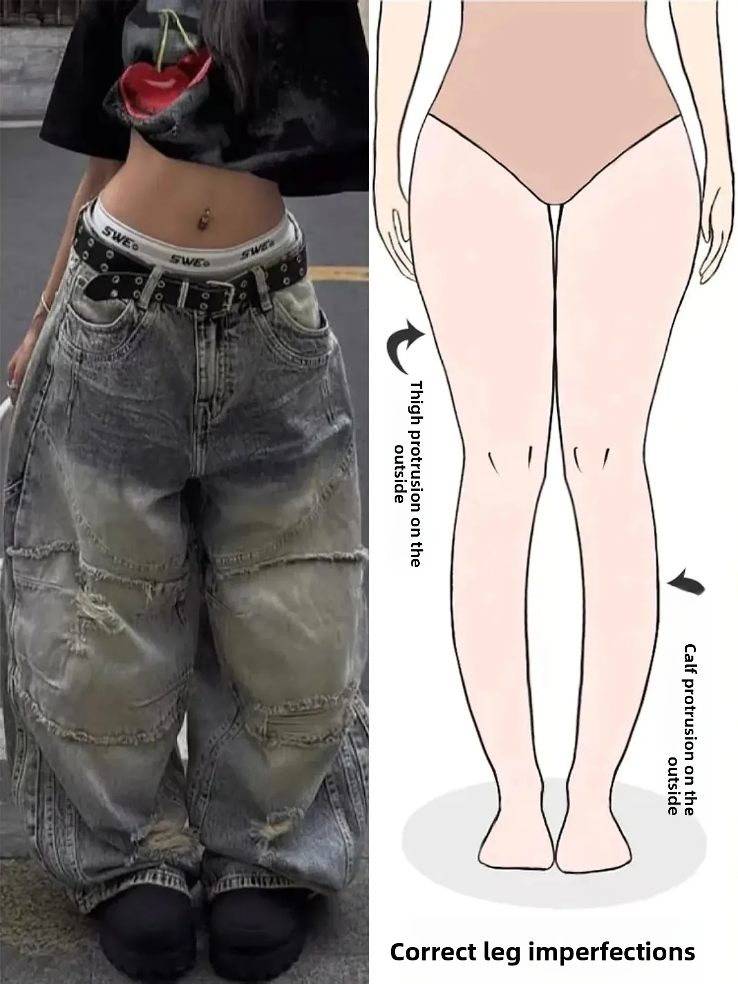 

Retro Washed Denim Jeans Women's Spring New Street Deconstructed Patchwork Loose Long Pants Pear Shape Body Fit Straight Leg ...