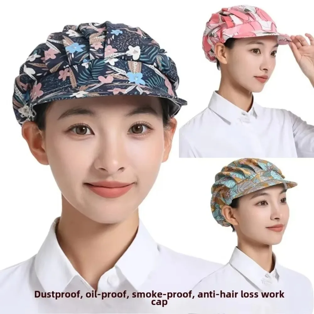 New Oil-Resistant Chef Hat Dust Proof Flower Printed Work Cap Cotton Cooking Hat Hotel Restaurant