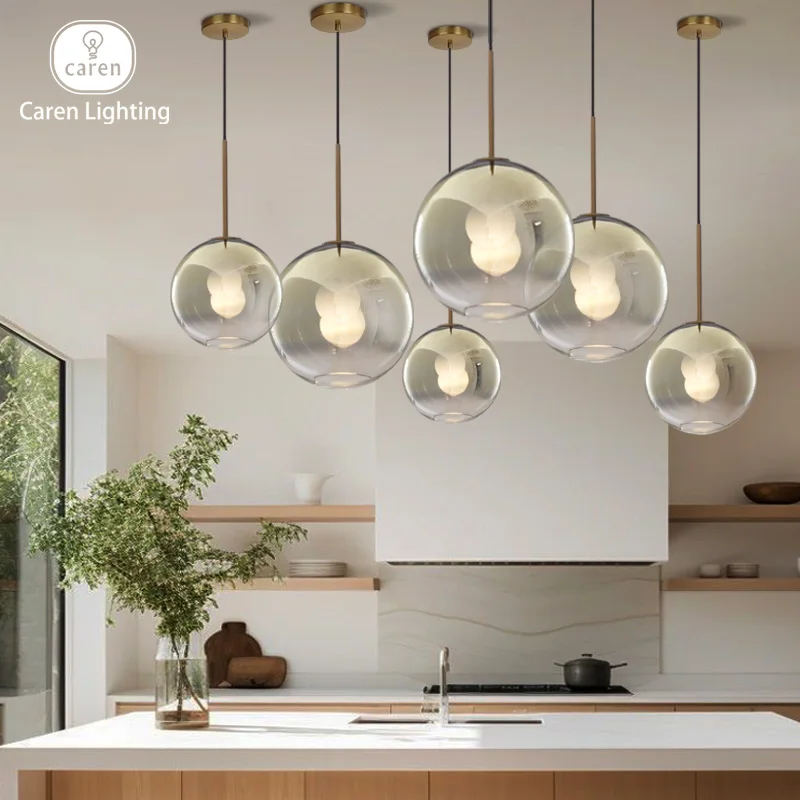 Caren Lighting grandient mirror ball handmade Glass Nordic hanging Pendant Light decor Lights Fixtures led dinning room Lamp