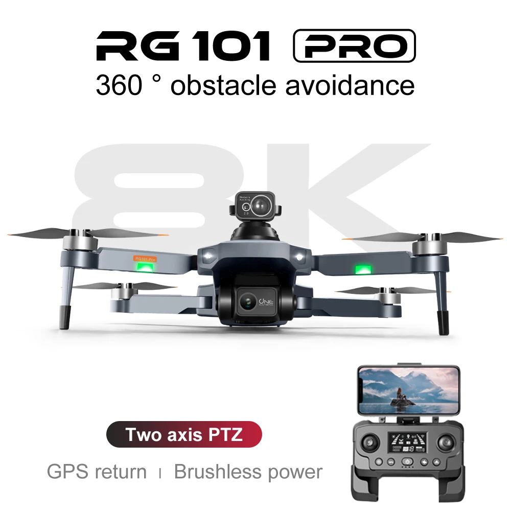 Drone professionnel RG101 PRO 8K pour touristes, caméra à cardan 3 axes, 5G, FPV, évitement d'obstacles à 360 °, quadrirotor sans balais, jouets RC, nouveau