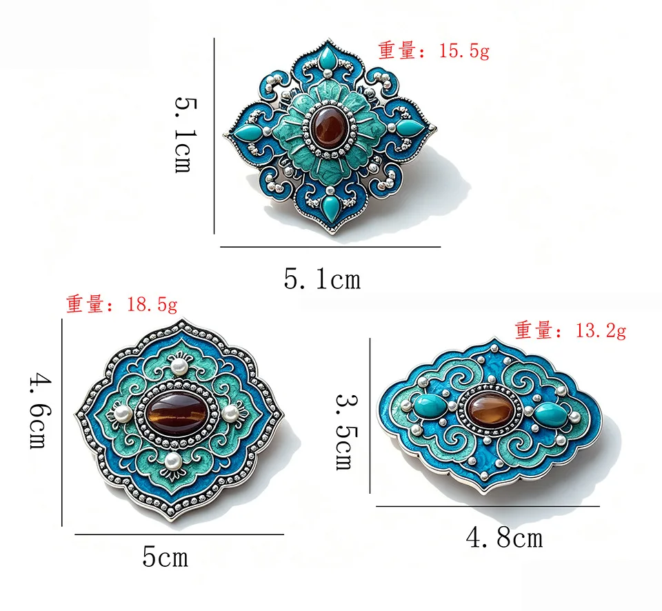New Chinese style imitation enamel cloud patterned Ruyi Baoxiang flower brooch, imitation tiger eye stone decorative brooch