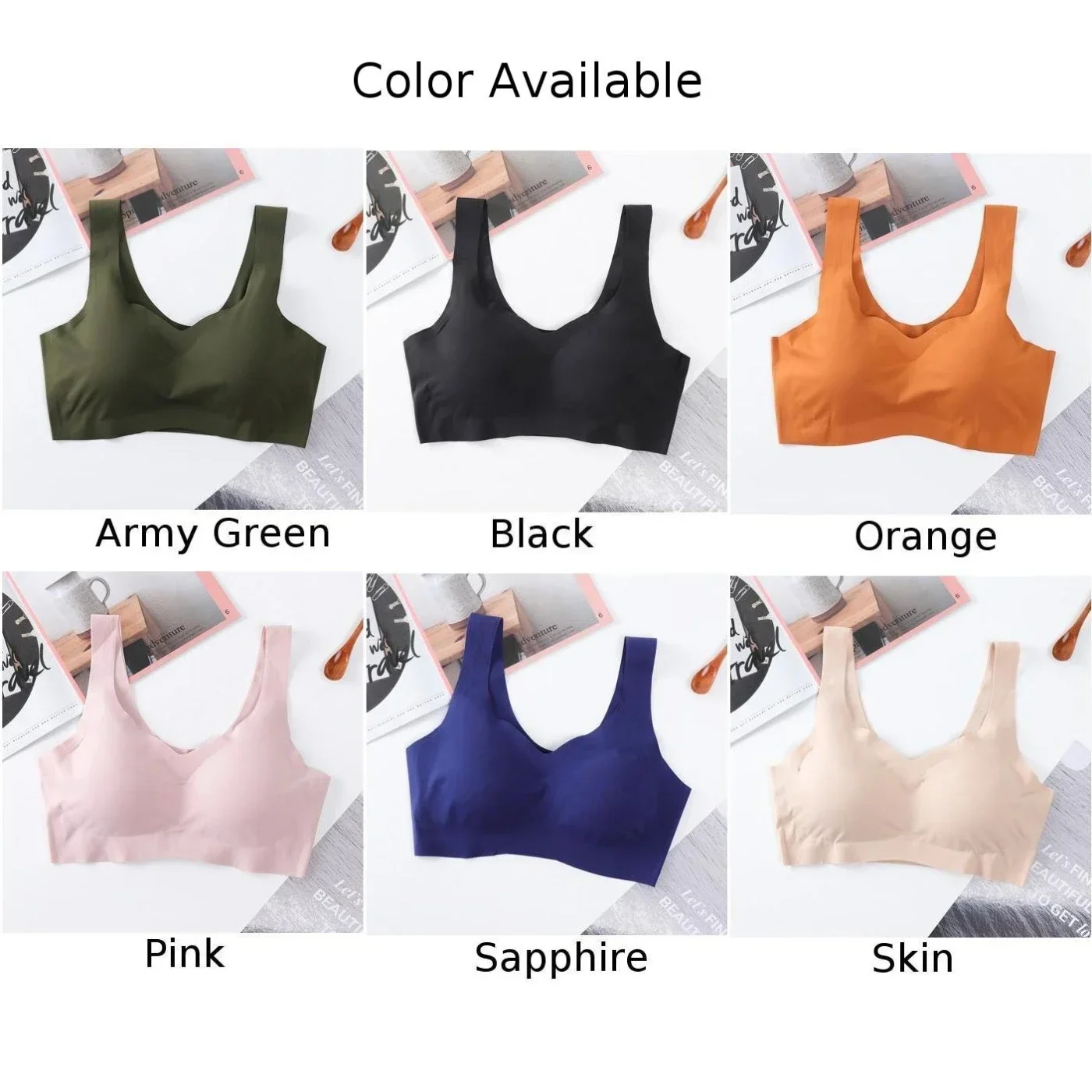 Bra tanpa kawat wanita, atasan Crop olahraga lari Yoga Bralette empuk, bra tanpa kawat tanpa kelim