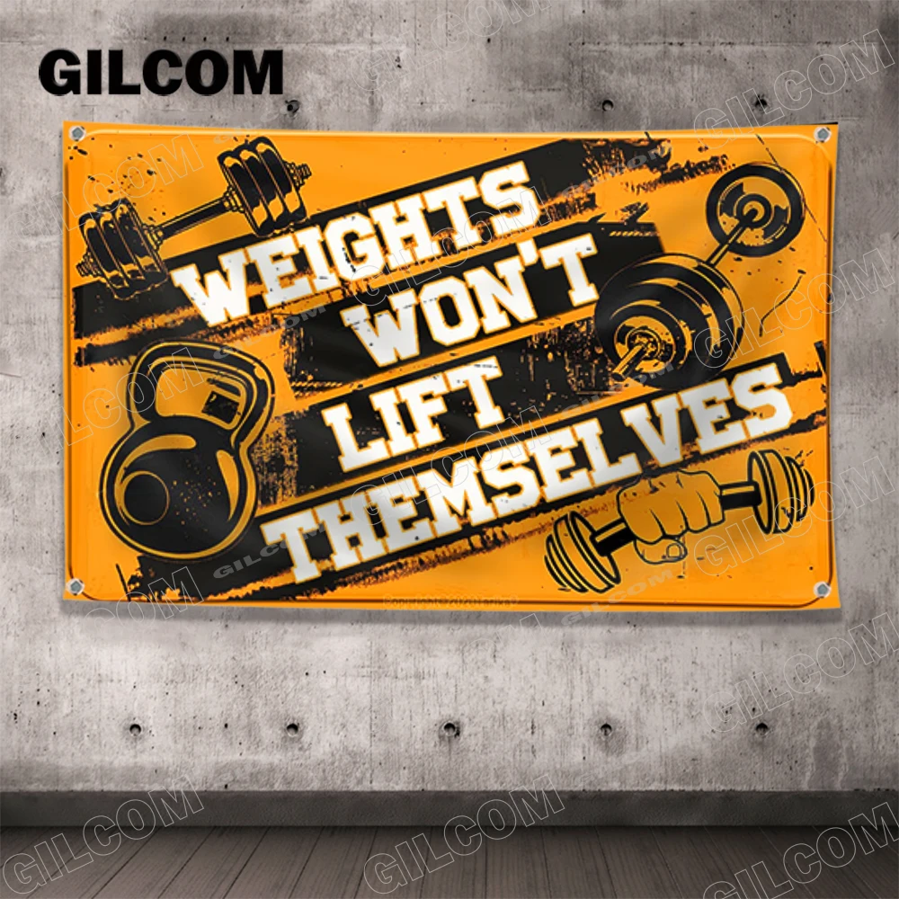 GYM Flag Message Signs Slogan Exercise Fitness Poster Advertise Logo Sport Outdoor Club Digital Printing Banner Brass Grommet