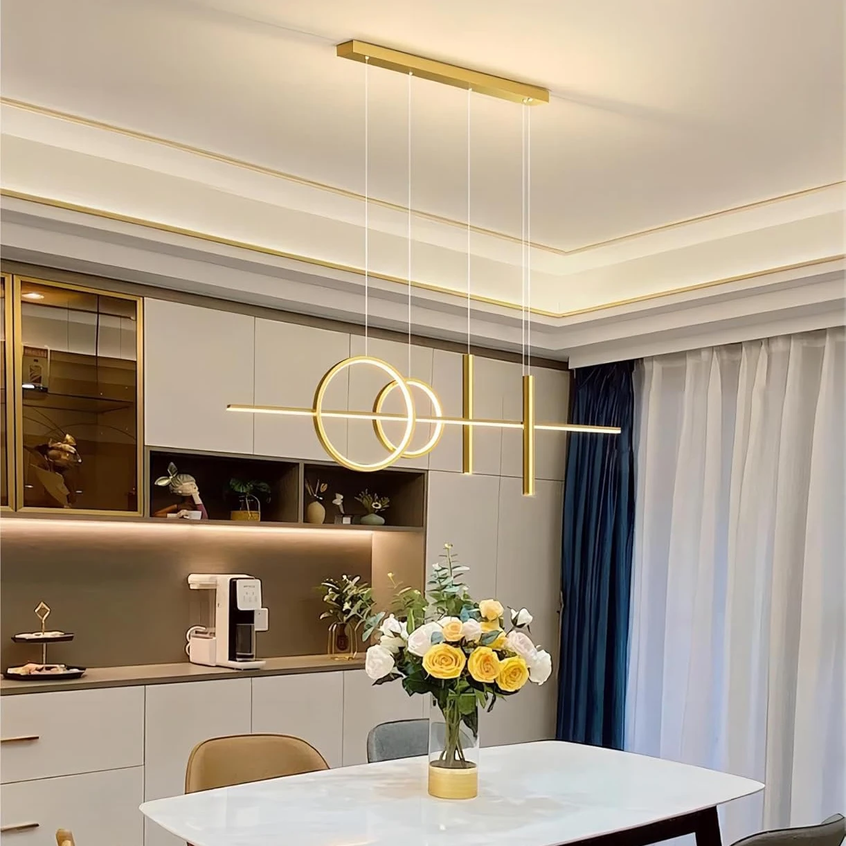Led Modern 3cct Ceiling Chandelier Restaurant Table Pendant Light Living Room/Bar Simple Strip Lighting Gold 110-220V