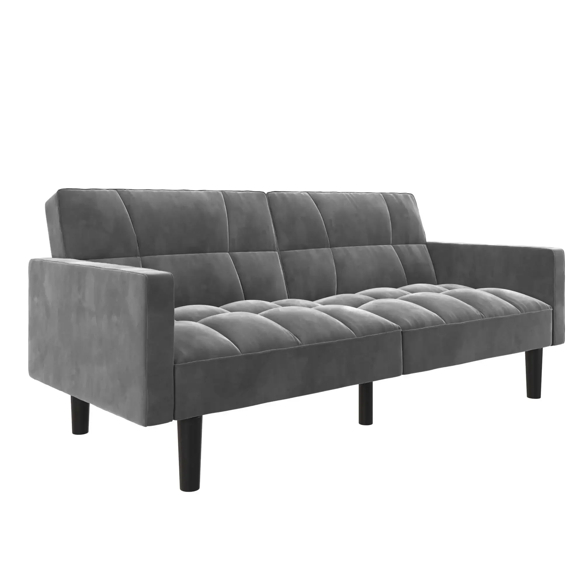 Harper Convertible Sofa Sleeper Futon with Arms, Grey Microfiber