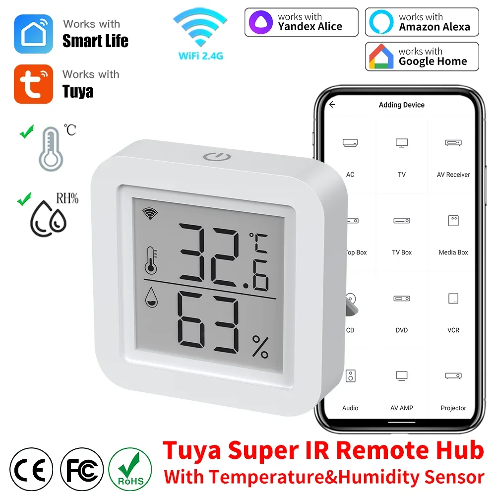 Tuya WiFi Supper IR Remote Control for Smart Home TV AC Works with Alexa Google Home Yandex With Temperature Humidity Sensor