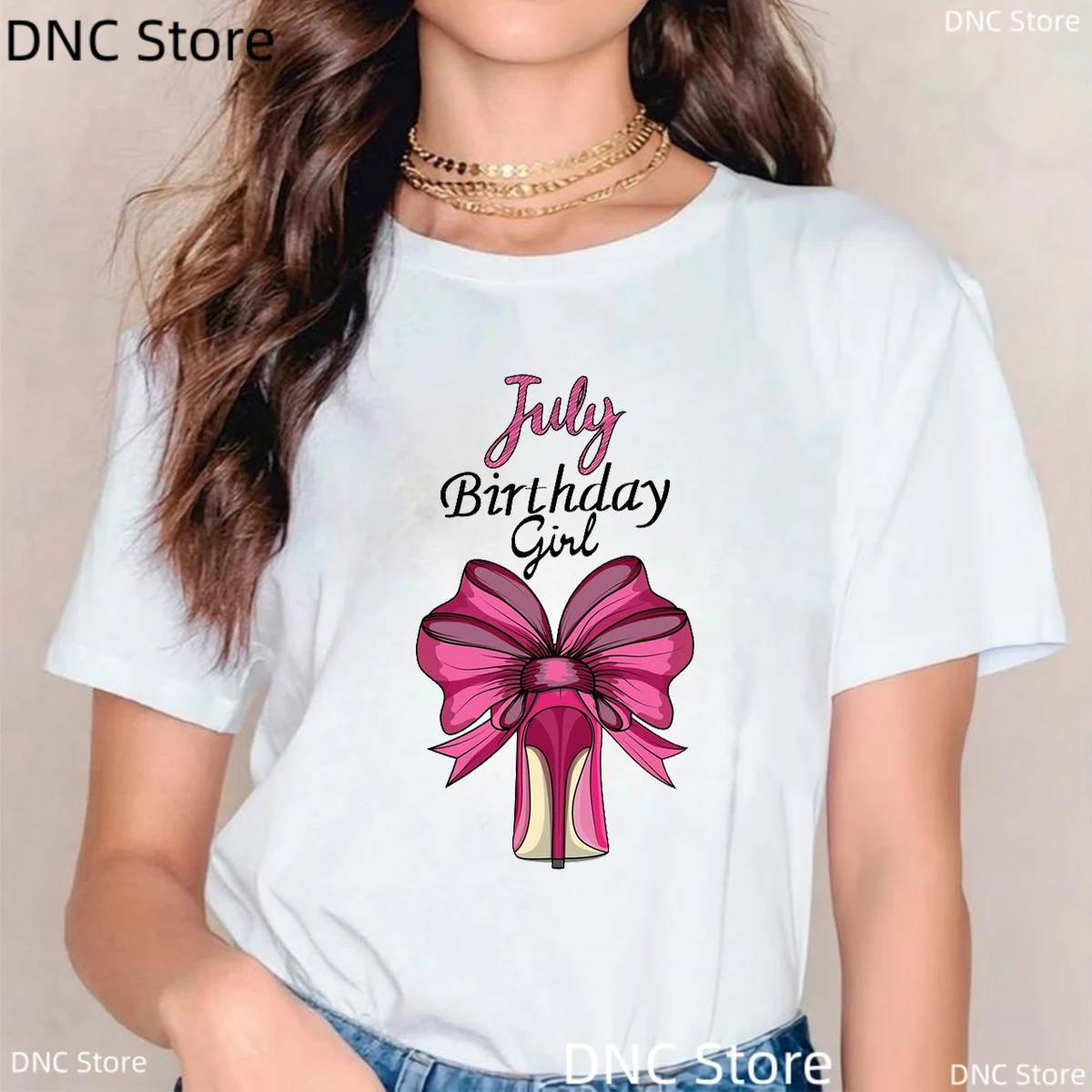 

12-month Birthday Girl Graphic Print Tshirt Women Summer Fashion Red High Shoes Bow Tshirt Femme Harajuku January-December Shirt