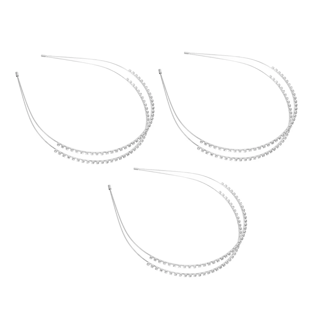 

3Pcs Double Layer Rhinestone Hairband Crystal Headpiece Bridal Wedding Party Princess Hair Accessories Shiny Bridal Hair Bands