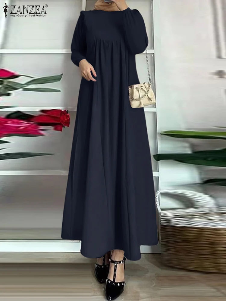 

ZANZEA Autumn Sundress Elegant Muslim Maxi Dresses Abaya Women Long Sleeve Ruffles Robe Femme Dubai Hijab Vestidos IsIamic Cloth