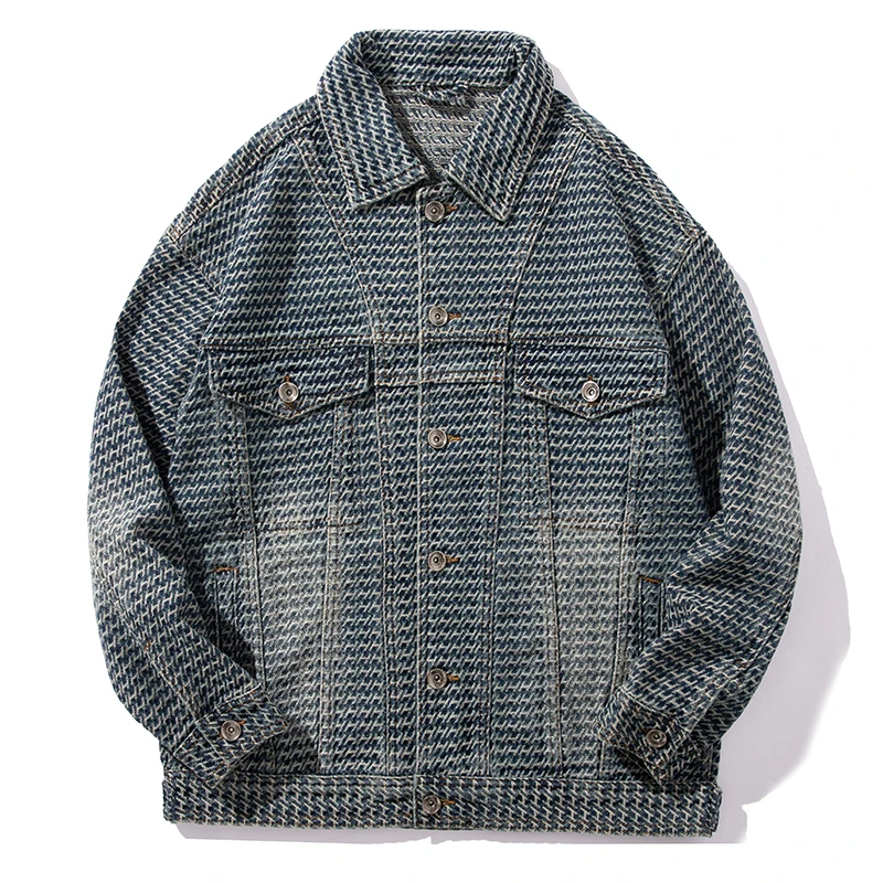 

Retro Jacquard Techniques Washed Denim Jacket Men 2024 Autumn Fashion High End Shirt Loose Lapels Casual Y2K Clothes