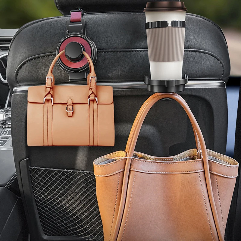 3-In-1 Car Seat Back Universal Hook Car Multi-Function Hook Storage Rack Cup Holder Women\'s Handbag Hanging Storage Fixed Hook