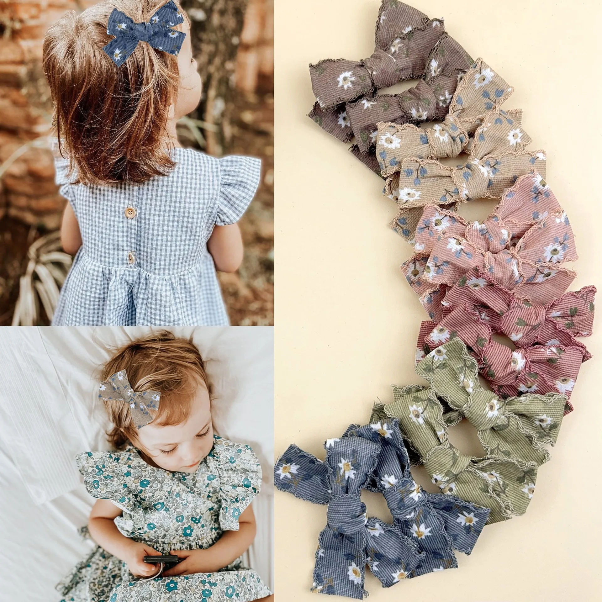 

Bulk 60pc/lot Cute Frills Bow Hair Clips Baby Girls Floral Prints Bow Hairpins Corduroy Bowknot Barrettes for Kids Headwear