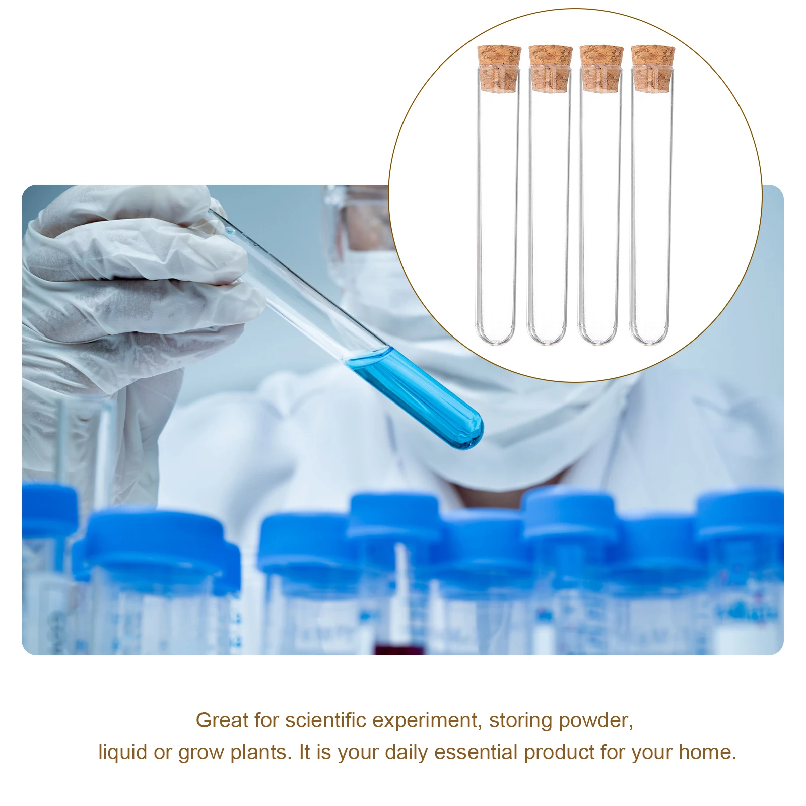 30PCS lab Test Tubes With Cork Clear Plastic Test Tube Wooden Plugs Test Bottle For Scientific Experiments Terrarium 7.8x1.3cm