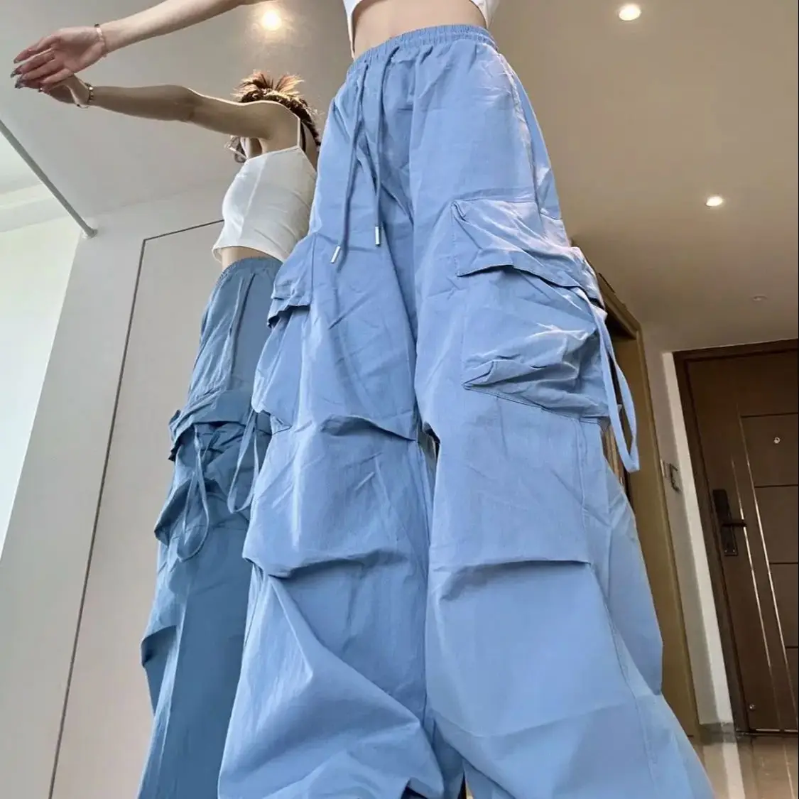 

Overalls Big Pockets Drawstring Women Y2K Cargo Pants Fashion Casual High Waist Hip Hop Trousers Streetwear Baggy Sweatpants