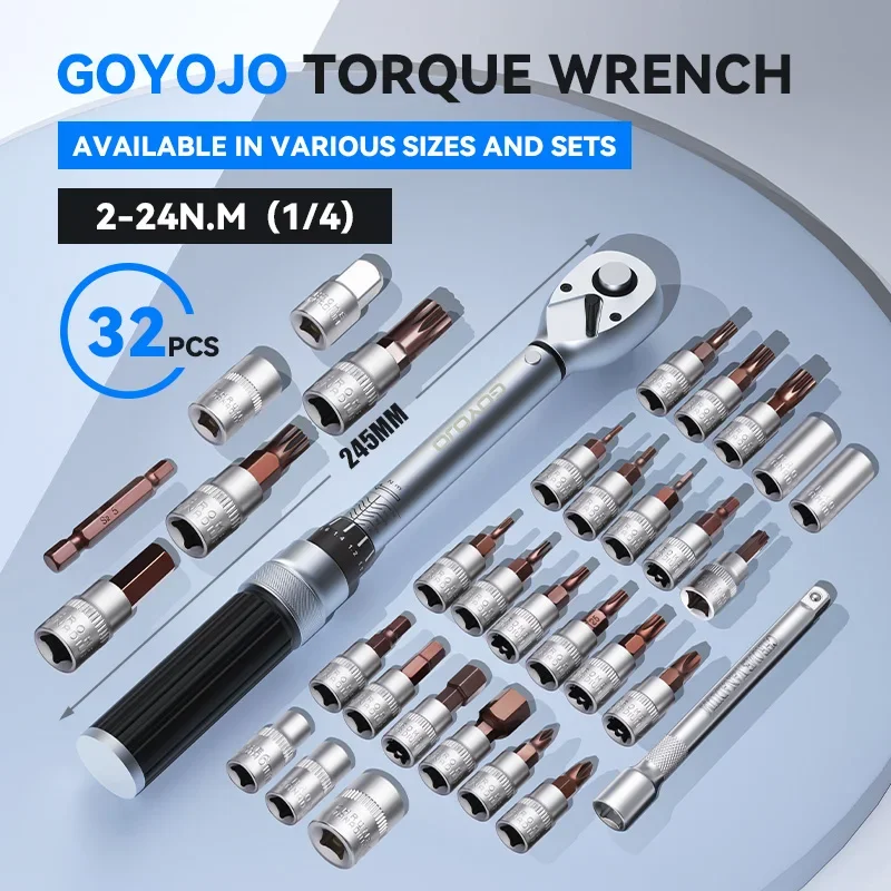 Torque Wrench Inch 2 to 24 Nm New In Bicycle Maintenance Torque Wrench Kit Tool for Road Mountain Bikes Adjustable Multitool