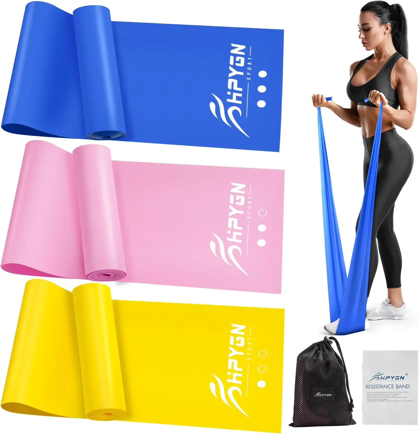 

3 Levels Resistance Bands Set for Physical Therapy, Yoga, Strength Training & Rehab, TPE Elastic Stretch Bands for Home Workouts