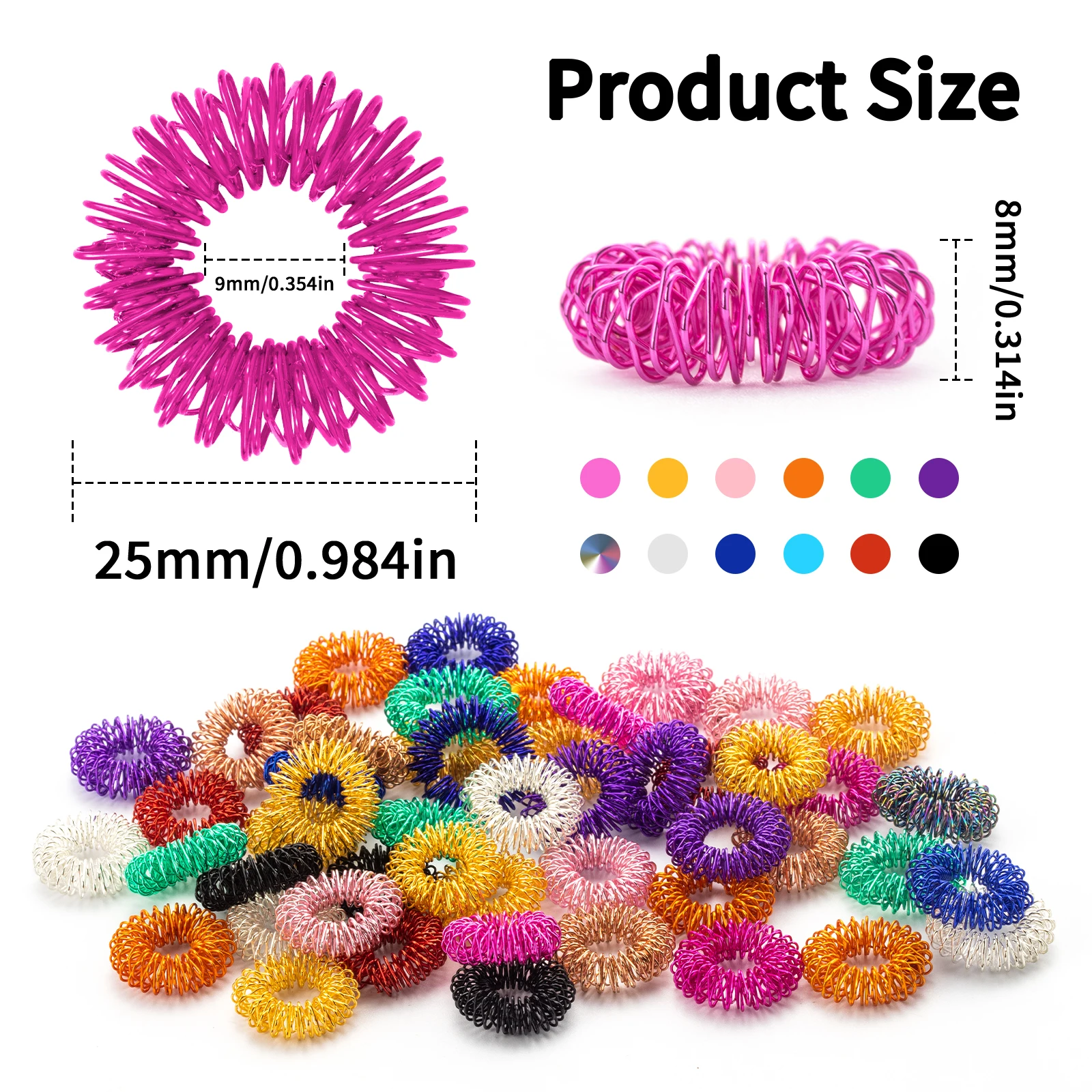 12Pcs Acupressure Rings Set - Spiked Anxiety Relief Rings for ADHD｜Stress Relief Sensory Toys for Office & Classroom