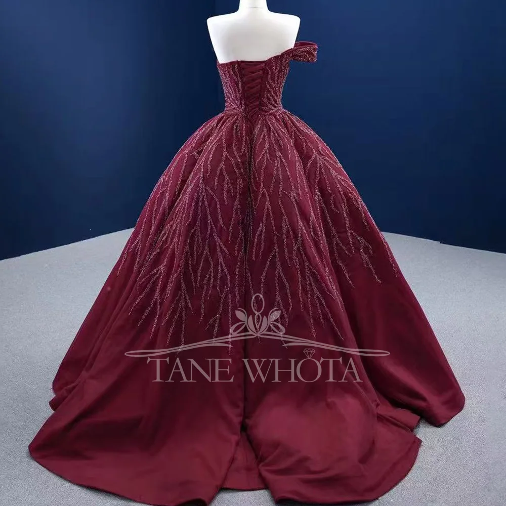 Luxurious Strapless Evening Dress for Women Sequined Lace-Up Back One-Should Ruched Long Prom Party Gown with Strapless Style