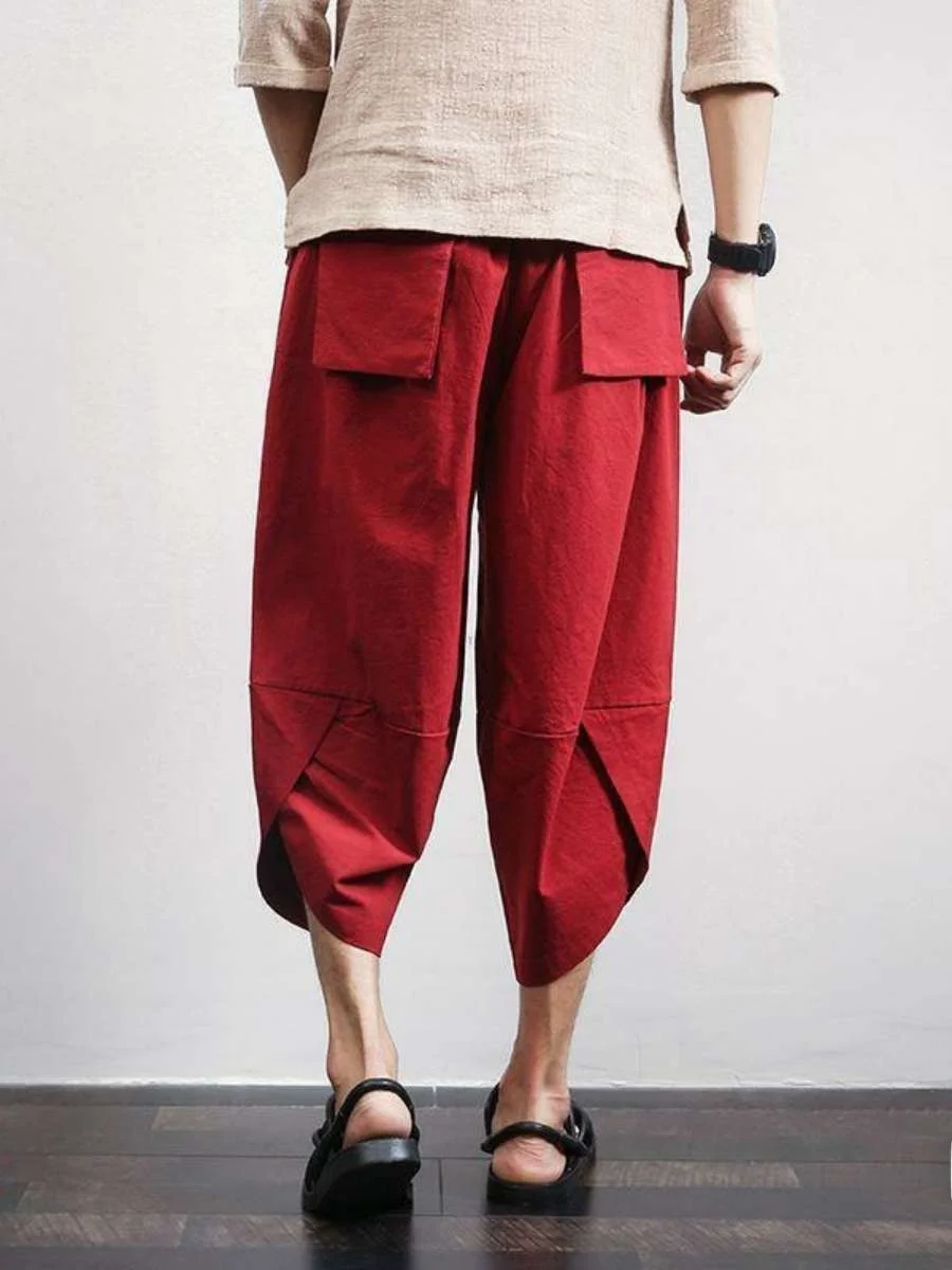

Men's Loose Wide Leg Seven-Foot Beach Pants Casual Linen Harlan Trousers High Waist Straight Cut Spring Autumn Thin Cotton Linen