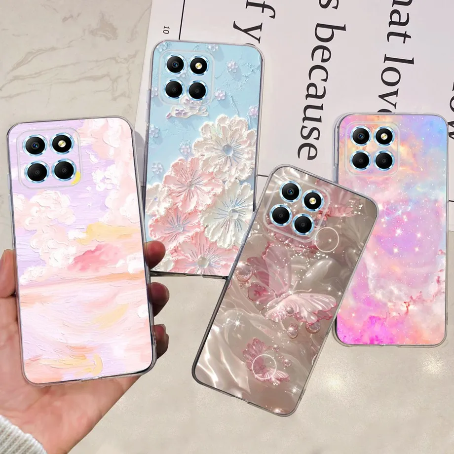 For Honor X8 X8a 4G 5G X8b Clear Soft TPU Silicone Phone Back Cover Funda Dragon Cartoon Flower Butterfly Case HonorX8 X 8 Capas