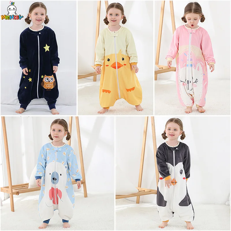 Baby Sleeping Bag Cute Cartoon Toddler Sleepwear Walk Play Pajamas Autumn Keep Warm Sleepsack Children's Sleeping Suit1-6 Years