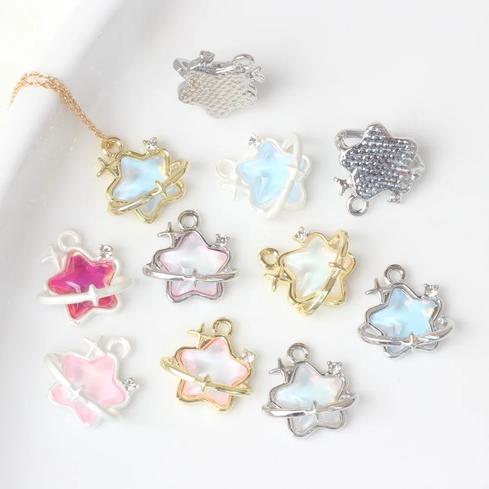 10 Pieces/Bag Simplicity Alloy Dazzling colors Surrounding Hollowed Out Stars Pendant DIY Bracelet Necklace Accessories