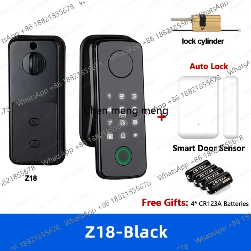 Z18 TT Lock Auto Smart Digital fingerprint Lock Door Sensor APP Remote Unlock Easy Install Puching- free install