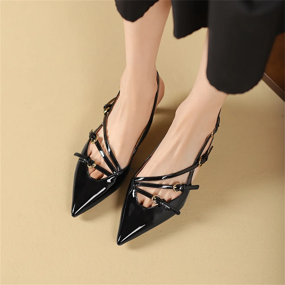 RIZABINA New Size 34-40 Women Slingback Pumps Sexy Pointed Toe Chic Thriple Belt Buckle Design Elegant Daily Thin Heel Footwear