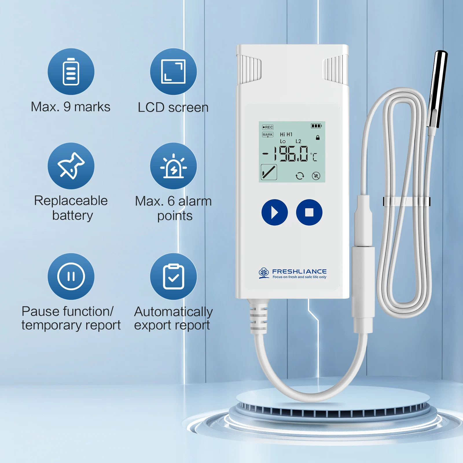 Atlas Log-200 Sensor de temperatura externa de alta precisão USB Registrador de dados de temperatura ultra baixa