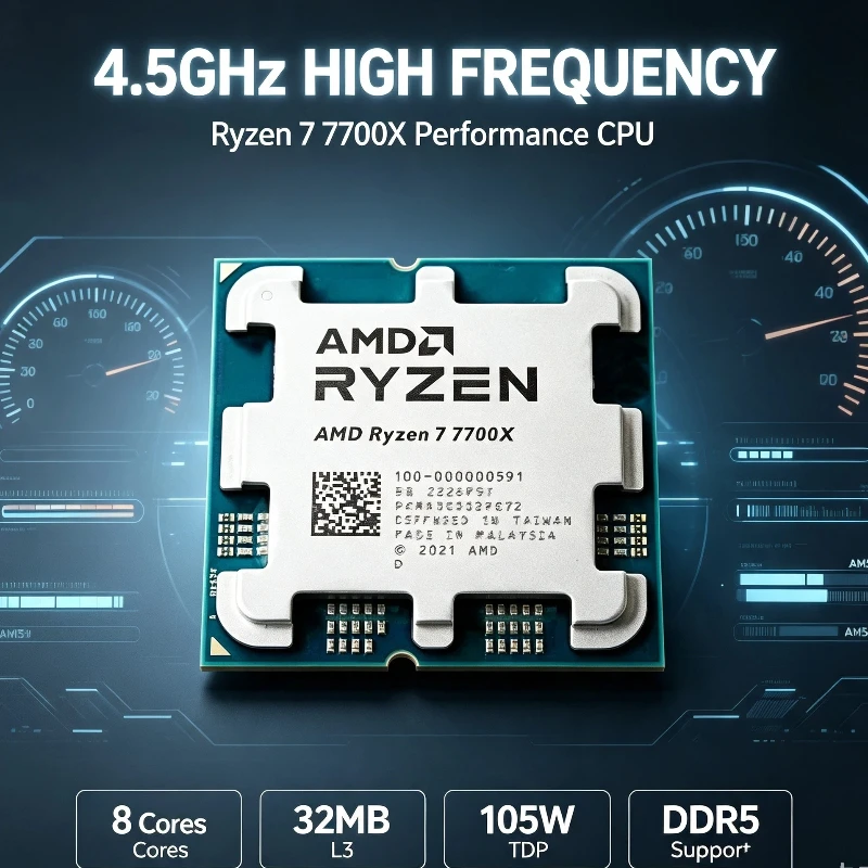 Without Cooler AMD R7 7700X Ryzen7 7700X Computer Processor Socket AM5 4.5GHz High Frequency 8 Core 16 Thread 5NM 32M L3 Cache