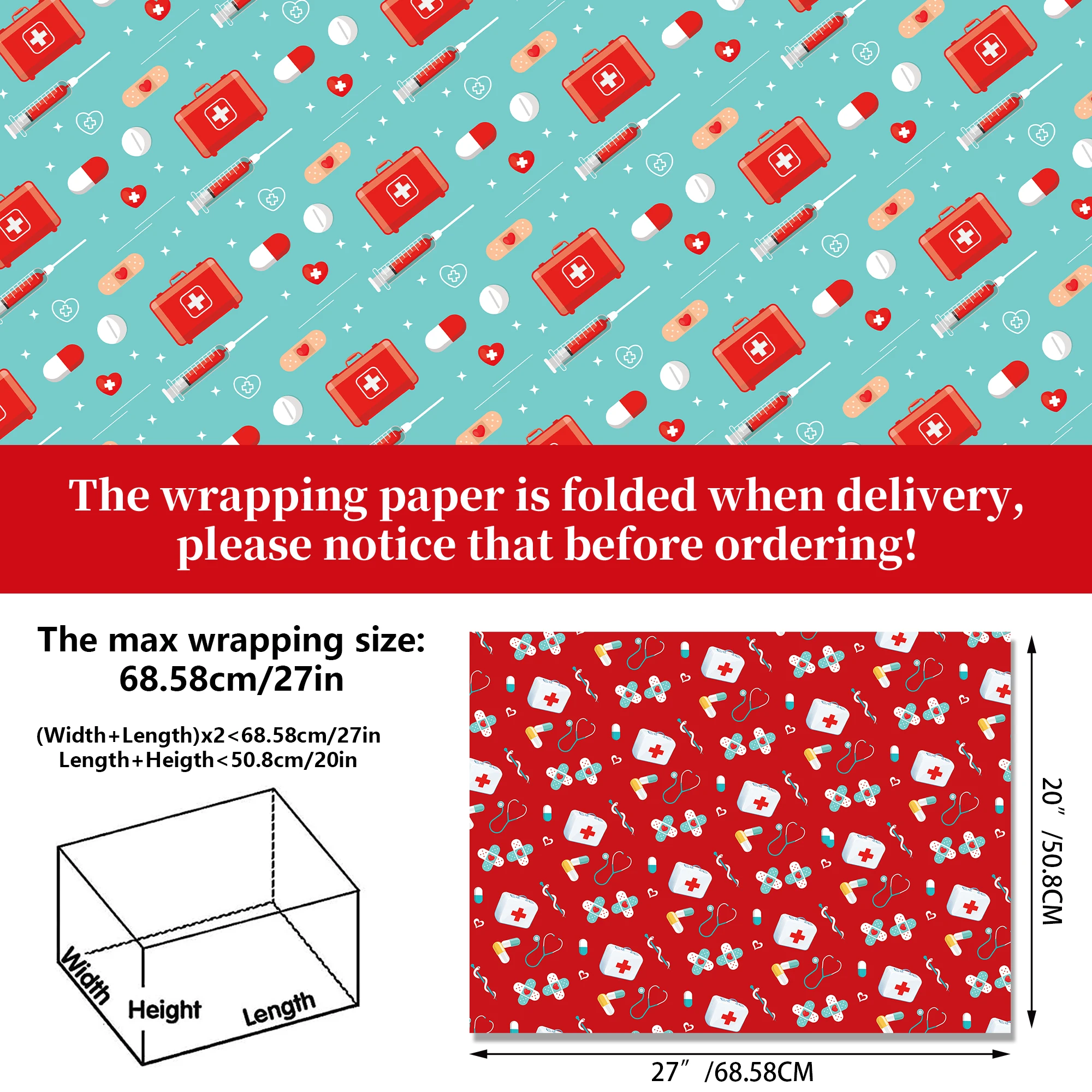 12pcs Happy Nurses Day Pattern Gift Wrapping Paper Baby Birthday Gifts Decorative Packing Paper Party Material Craft Papers