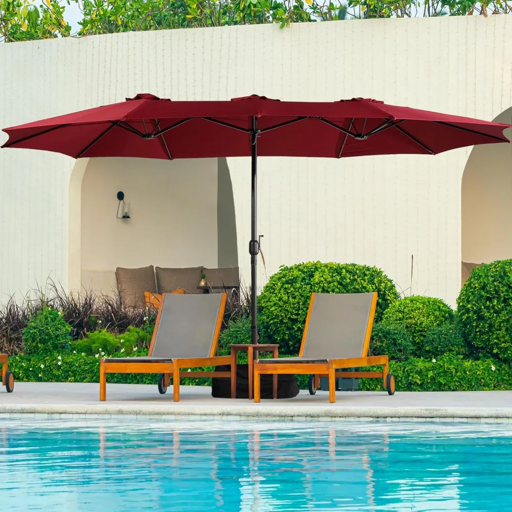 

15ft Patio Umbrella with Base Included Large Outdoor Double Sided Umbrella Rectangular Aluminum Market Table, Customized