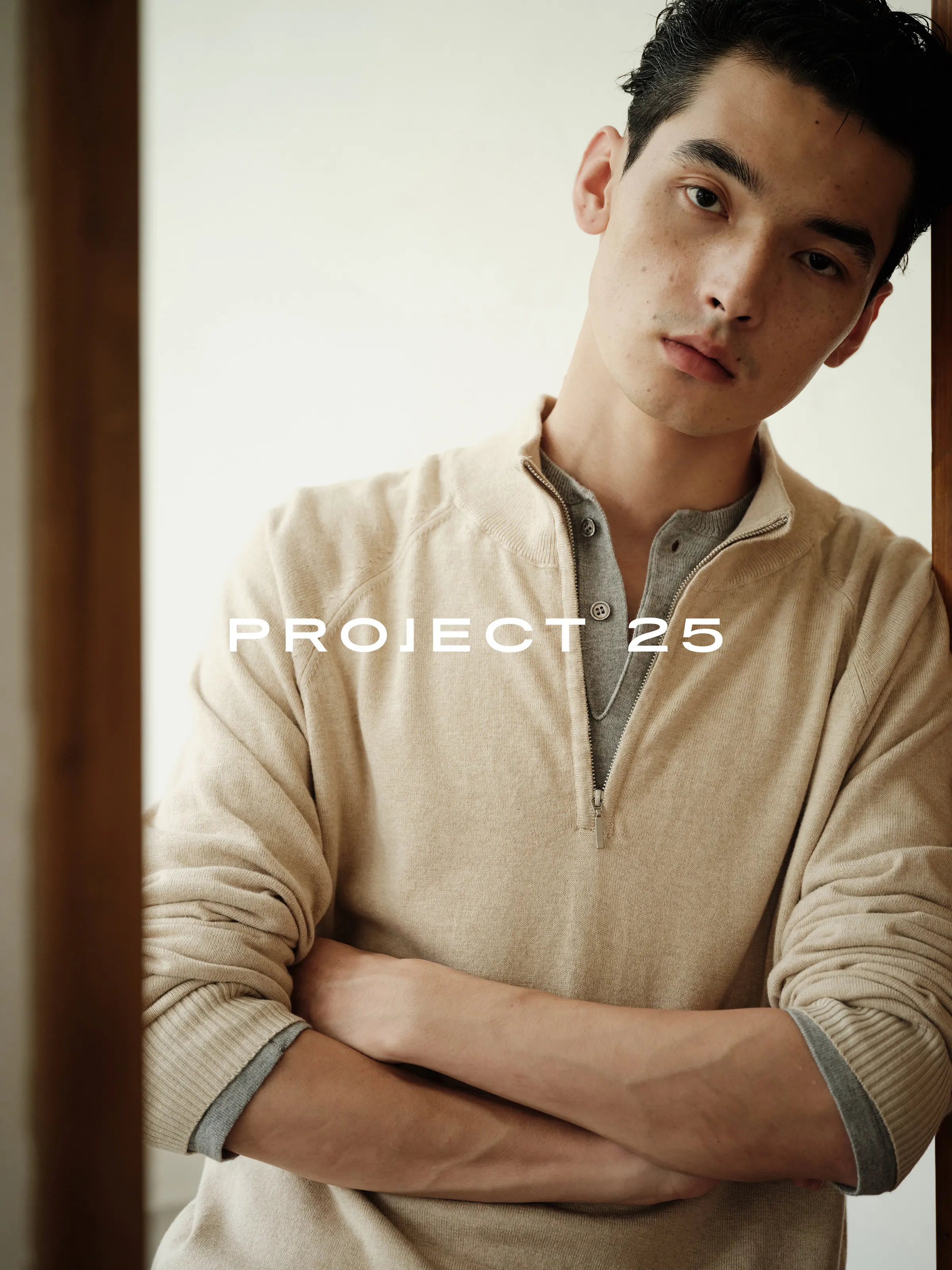 PROJECT 25 Men Machine Washable Cashmere Cotton Raglan Half Zip Knit Top Old Money Business Commute Casual Soft Sweater