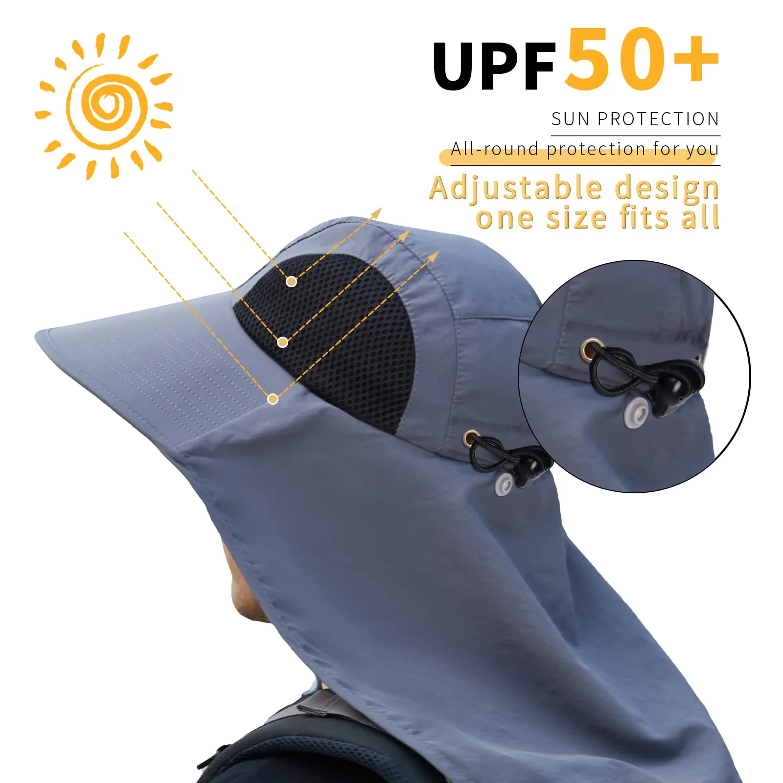 Outdoor Sports Jungle Hiking Hat Fishing Hat Wide Brim Bucket Hat with Neck Cover Quick Dry Men Fishermen Sun Protected Cap