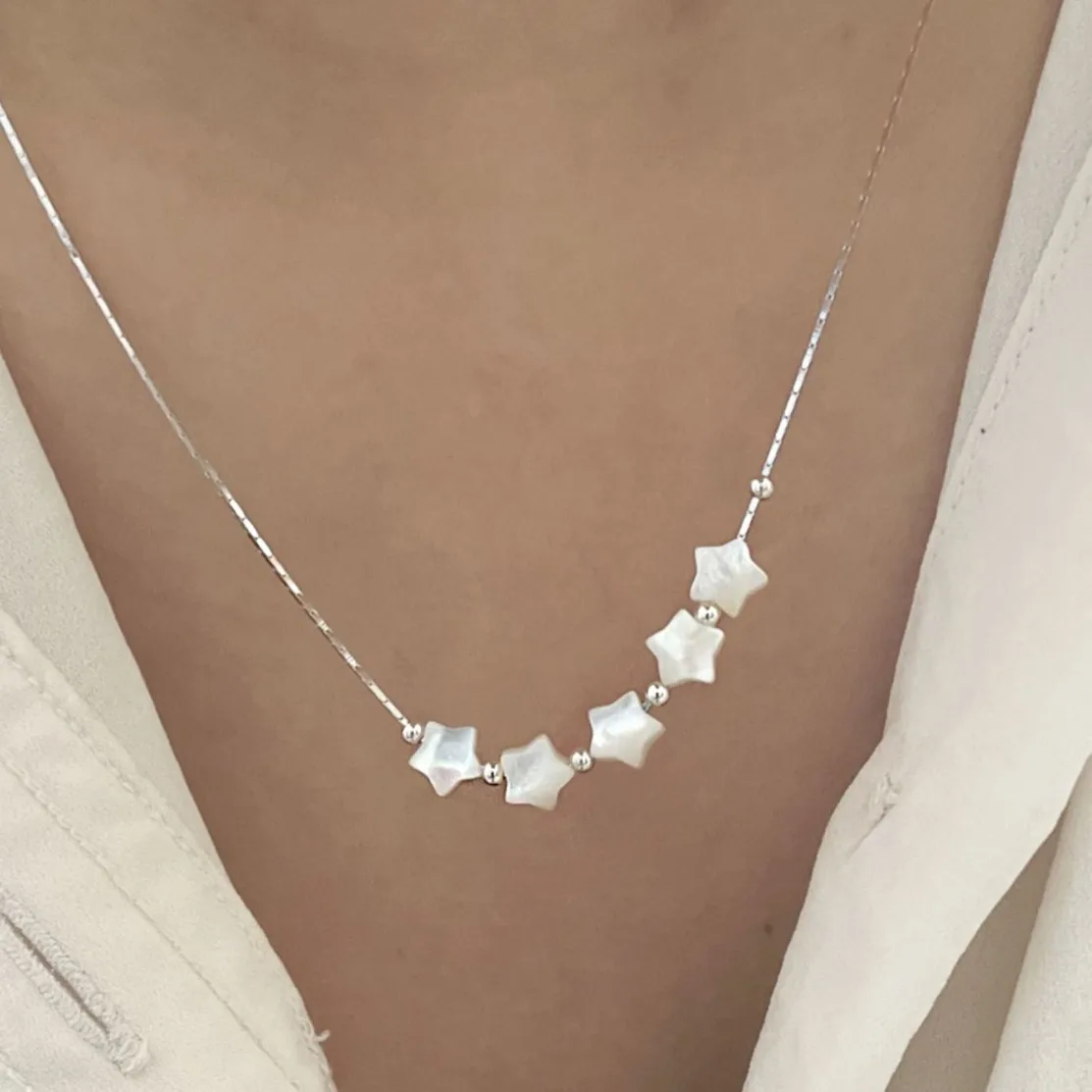 Silver Color Necklace Cute Five Pointed Star Smile Dimple Pendant for Women Girl Jewelry Gift Dropshipping Wholesale