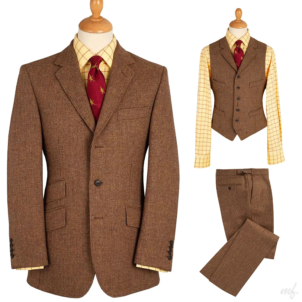 Classic Men 3 Piece Suit Fashion Houndstooth Notched Lapel Two Button Country Style Set Customized Formal Business Wear Tuxedos