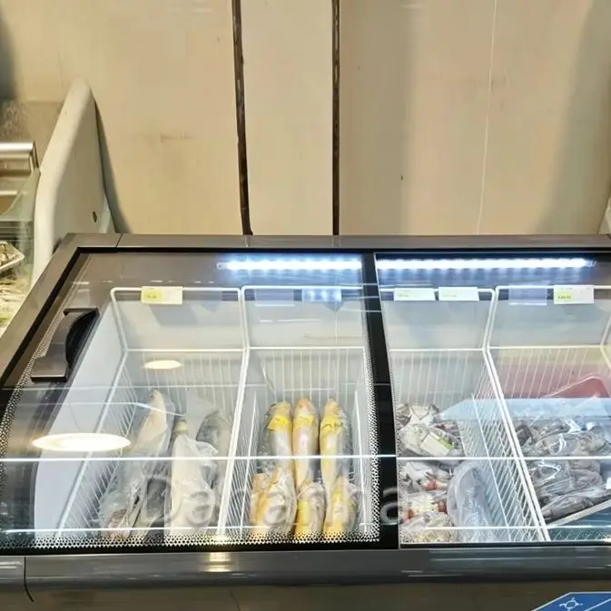 Commercial Display Island Freezer Glass Top Chest Freezer for Supermarket Frozen Food Retail Application