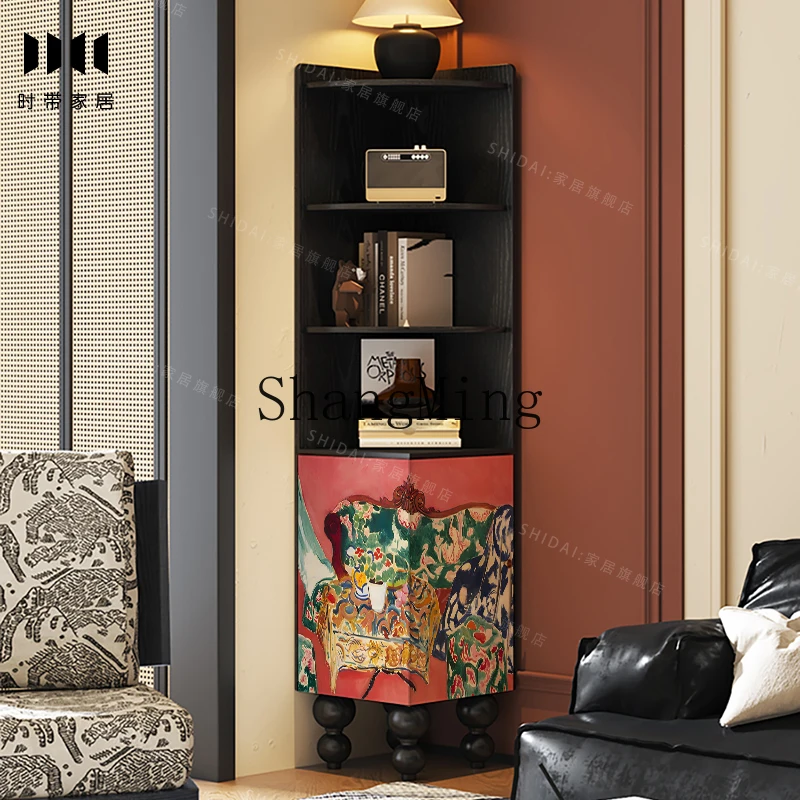 ZYH retro corner wine storage cabinet living room storage sofa corner decoration storage integrated cabinet