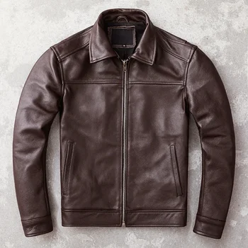 New Casual Real Cowhide Genuine Leather Jacket Men Slim Mens Clothes Spring Autumn Men's Cow Clothing Asian Size 6XL 5