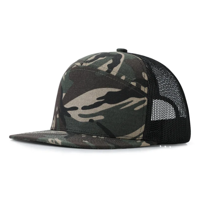 Customized Printed Logo Seven Piece Slightly Curved Color Blocked Mesh Baseball Caps Men And Women Fashion Retro Duck Tongue Hat